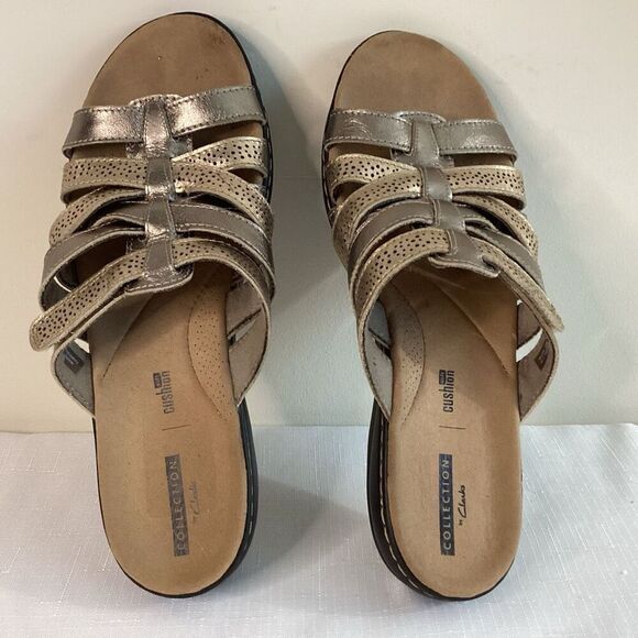 Clarks Collection Mixed Metallic Comfort Strappy Slide in Sandal Size 8 - Picture 2 of 8